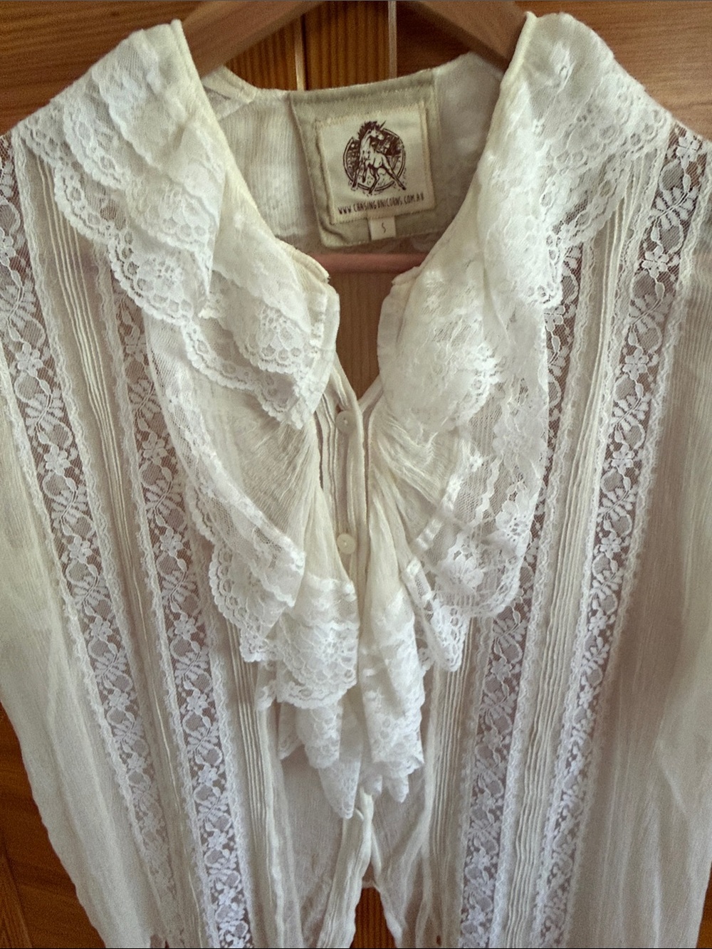 Chasing Unicorns Fly Like An Eagle Silk Chiffon Blouse - Picture 3 of 4